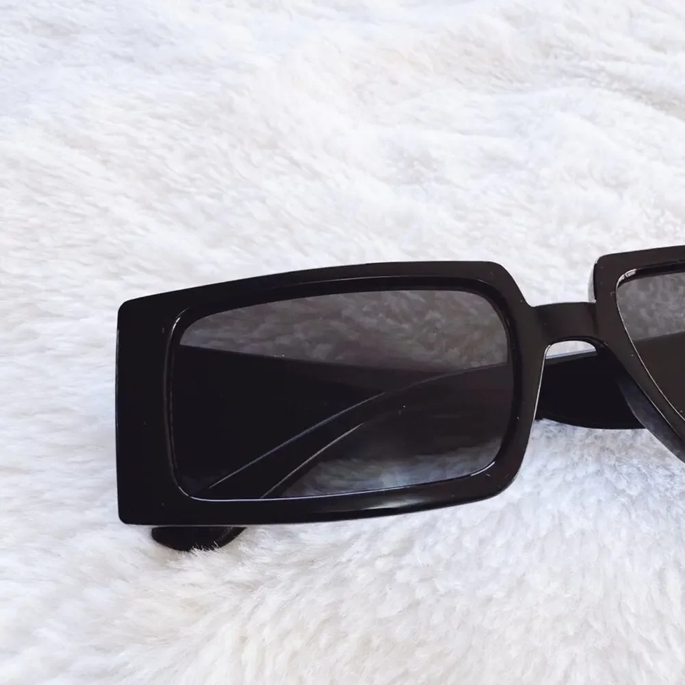 Aaron Black w/ Blue Tint Rectangular Sunglasses